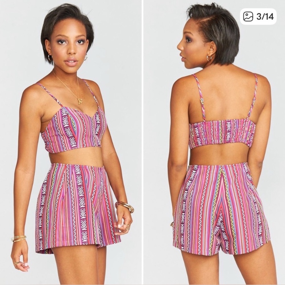 SHOW ME YOUR MUMU Simone Shorts S & Tai Bandeau Top M Set Piñata Pink Textile